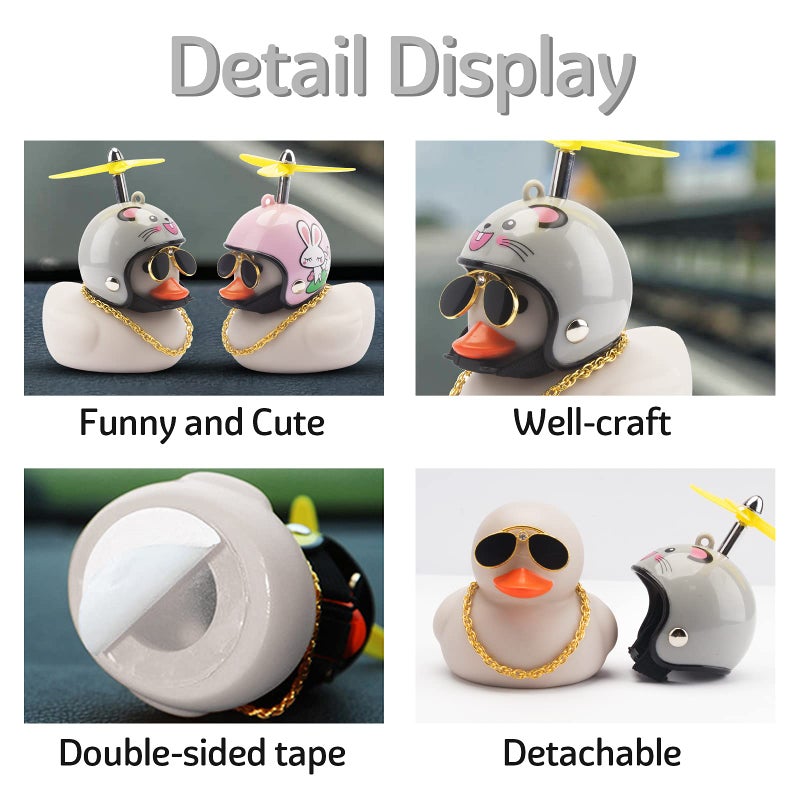 Wonuu Rubber Duck Toy Car Decoration Ornaments Dashboard Decorations Cool Glasses Duck with Propeller Helmet (Grey-Mouse) - Image 2
